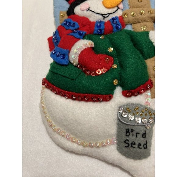 Complete Design Works Felt Christmas Stocking "Snowman and Birds” Hand Stitched - Picture 3 of 8